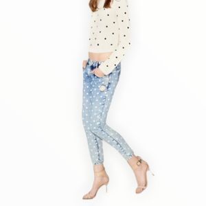 ZARA Trafaluc Acid Wash Distressed Polka Dot Skinny Jeans